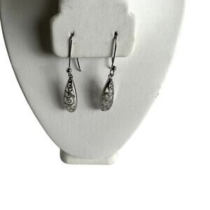 Jewelry Earrings Sterling Silver S925 Teardrop Geo Design Fish Hook 1" Long